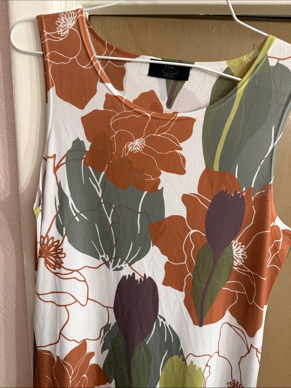 NYC Floral Sleeveless Mini Dress in White, Rust & Olive